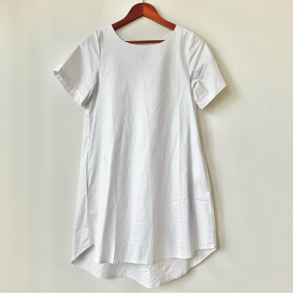 White Short Sleeve Mini Dress - Clean A-Line Shift